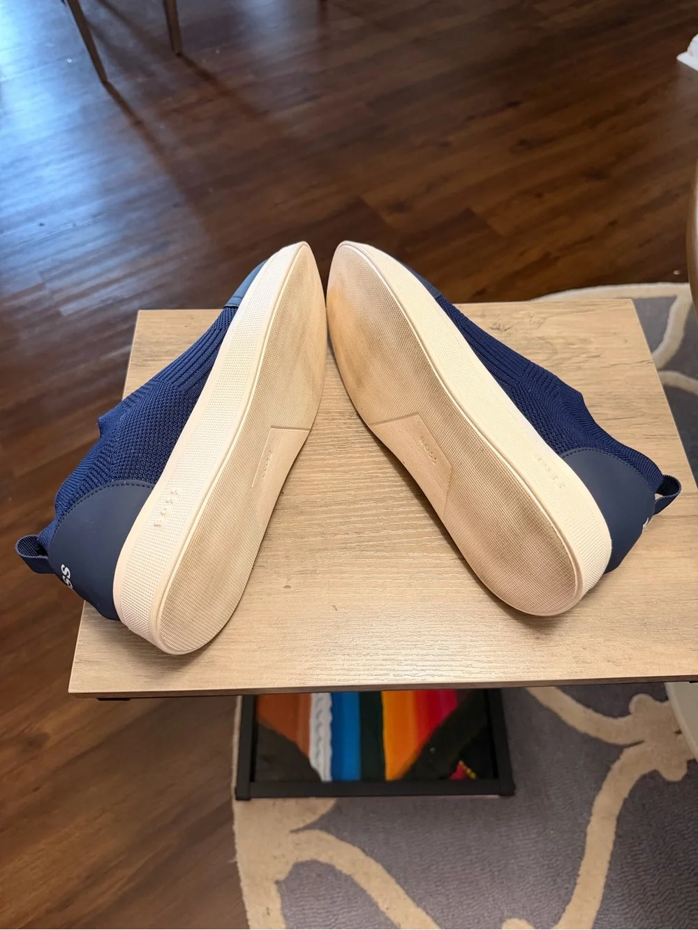 BOSS Men’s Navy and White Slip-On Knit Sneakers